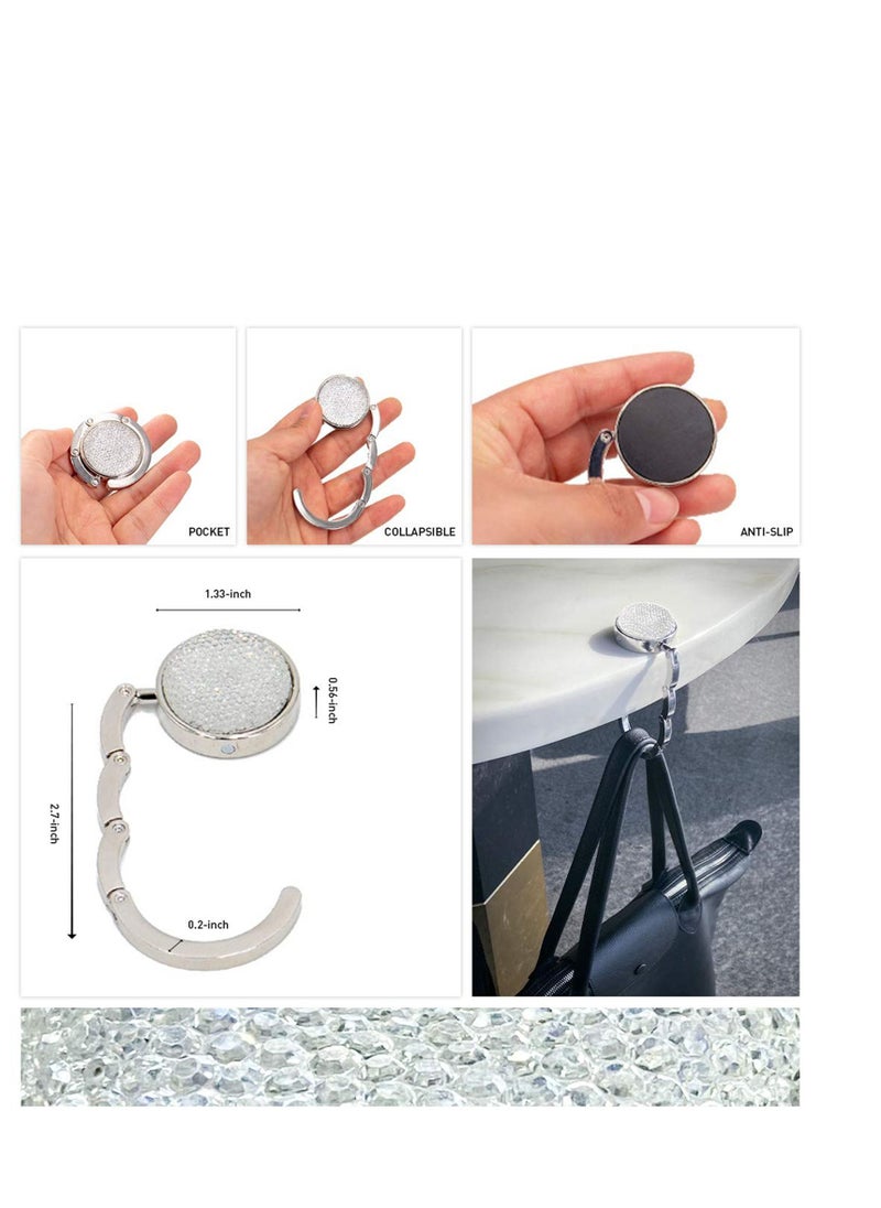 SYOSI Foldable Purse Hook, Floding Handbag Hanger Bling Rhinestone Bag Holder for Table Desk 3PCS Black White Red  - Image 2