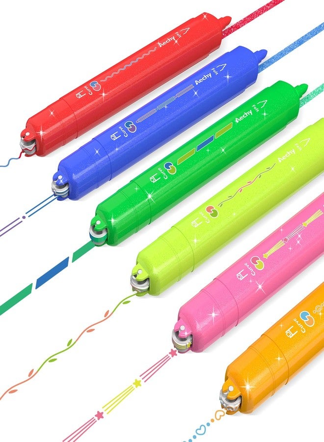 AECHY Dual Tip Glitter Highlighters Set, 6 Colors-Changing Fun Line Style Pens for Writing, Drawing, Sparkle Markers Ideal for Students, Artists, Journaling, Office & School Supplies(6 Pack) - Image 1