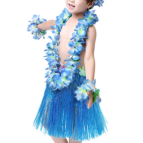YAXAMING Hawaiian Leis Luau Tropical Headband Flower Crown Wreath Headpiece Wristbands Women Cute Floral Necklace Bracelets Hair Bands for Summer Beach Vacation Pool Party Decorations Favors Supplies Blue - Image 4