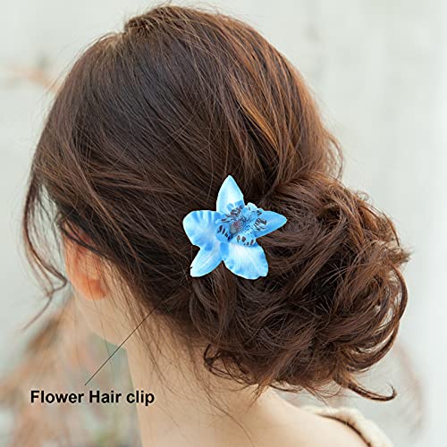 YAXAMING Hawaiian Leis Luau Tropical Headband Flower Crown Wreath Headpiece Wristbands Women Cute Floral Necklace Bracelets Hair Bands for Summer Beach Vacation Pool Party Decorations Favors Supplies Blue - Image 2