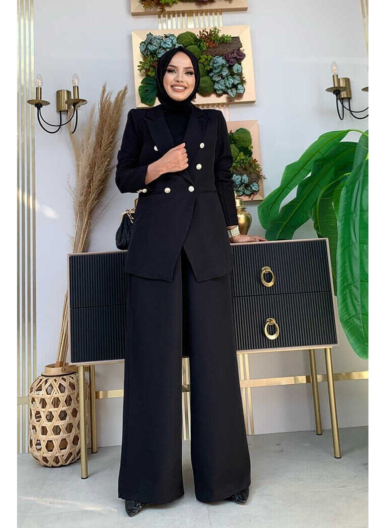 Bym Button Detail Blazer Jacket Wide Trousers Set 8302 Black - pzsku/Z417548F064818657310DZ/45/_/1738059380/92b4c6bc-1673-409b-97fa-a199212687aa