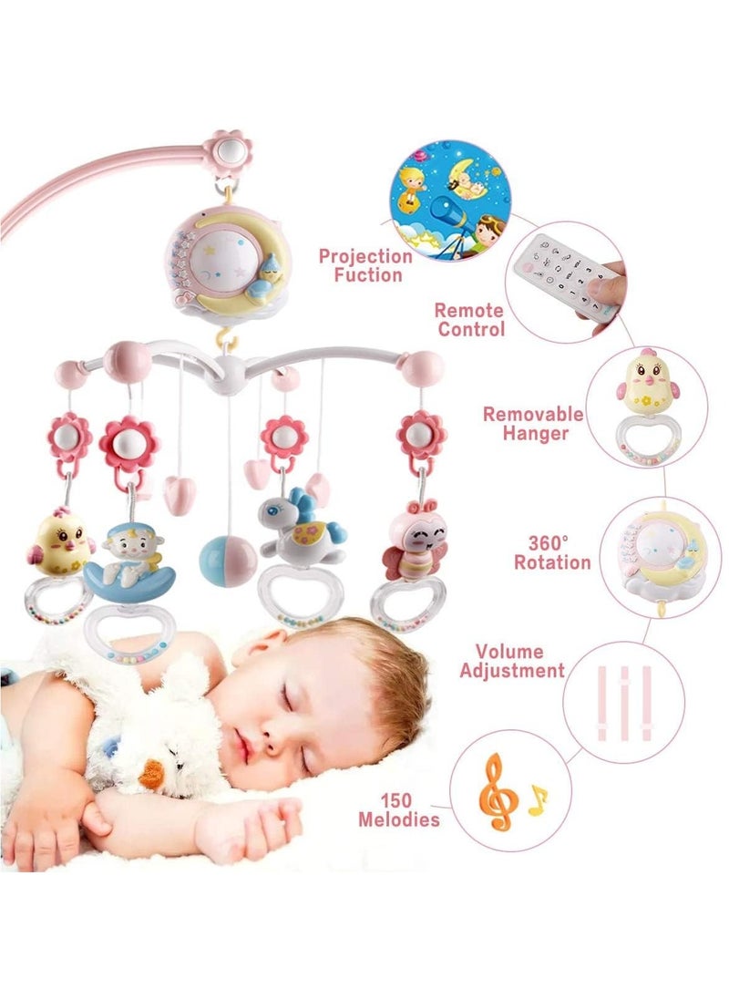 Mini Tudou - Baby Musical Crib Mobile with Projector and Night Light with Timing Function 360 Degrees Rotating Rattles Infants Crib Hanging Toys Take Along Mobile Music Box and Rattle Newborn Baby Gift - Image 1