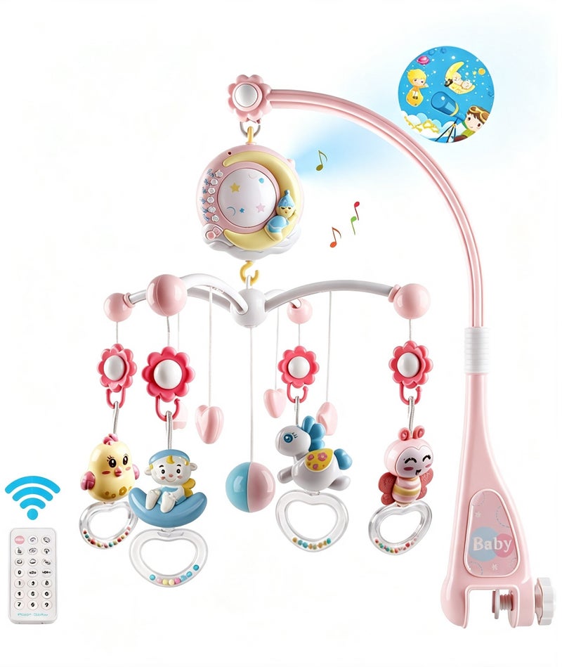 Mini Tudou Baby Musical Crib Mobile with Projector and Night Light with Timing Function 360 Degrees Rotating Rattles Infants Crib Hanging Toys Take Along Mobile Music Box and Rattle Newborn Baby Gift - Image 1