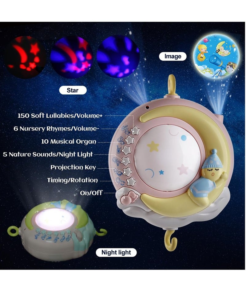 Mini Tudou Baby Musical Crib Mobile with Projector and Night Light with Timing Function 360 Degrees Rotating Rattles Infants Crib Hanging Toys Take Along Mobile Music Box and Rattle Newborn Baby Gift - Image 2