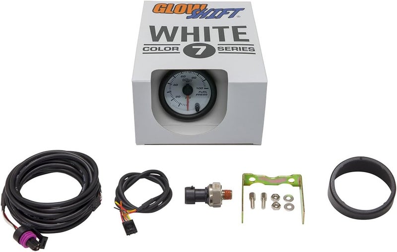 GLOWSHIFT White 7 Color 100 PSI Fuel Pressure Gauge Kit - Includes Electronic Sensor - White Dial - Clear Lens - for Car & Truck - 2-1/16" 52mm - Image 5