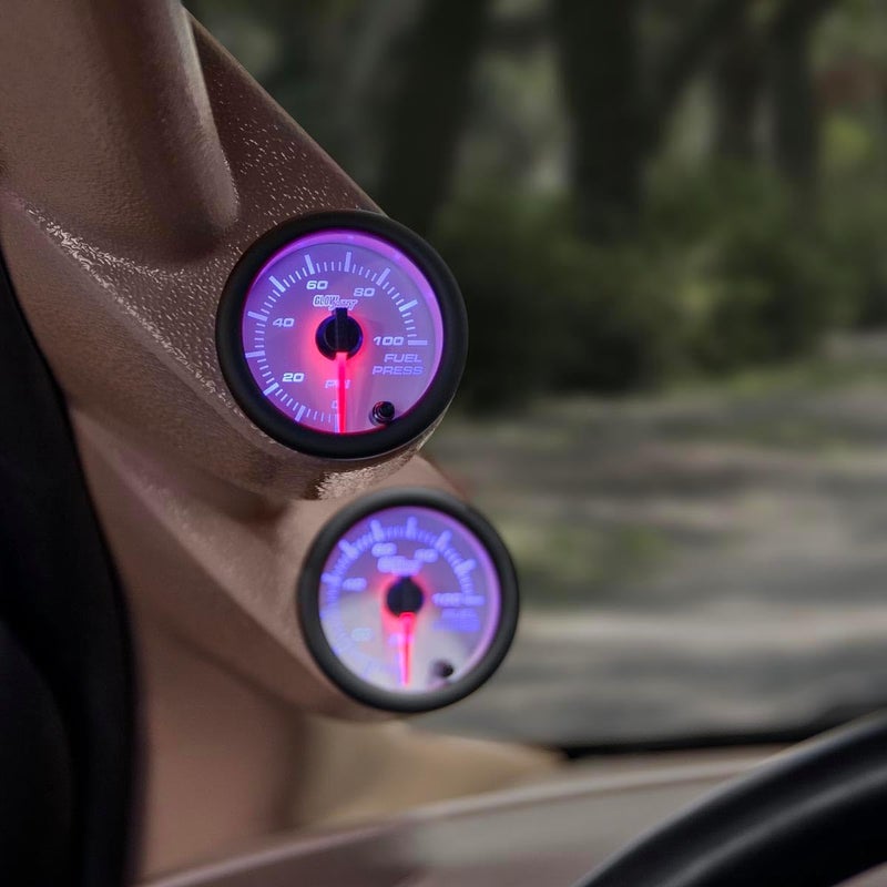 GLOWSHIFT White 7 Color 100 PSI Fuel Pressure Gauge Kit - Includes Electronic Sensor - White Dial - Clear Lens - for Car & Truck - 2-1/16" 52mm - Image 2