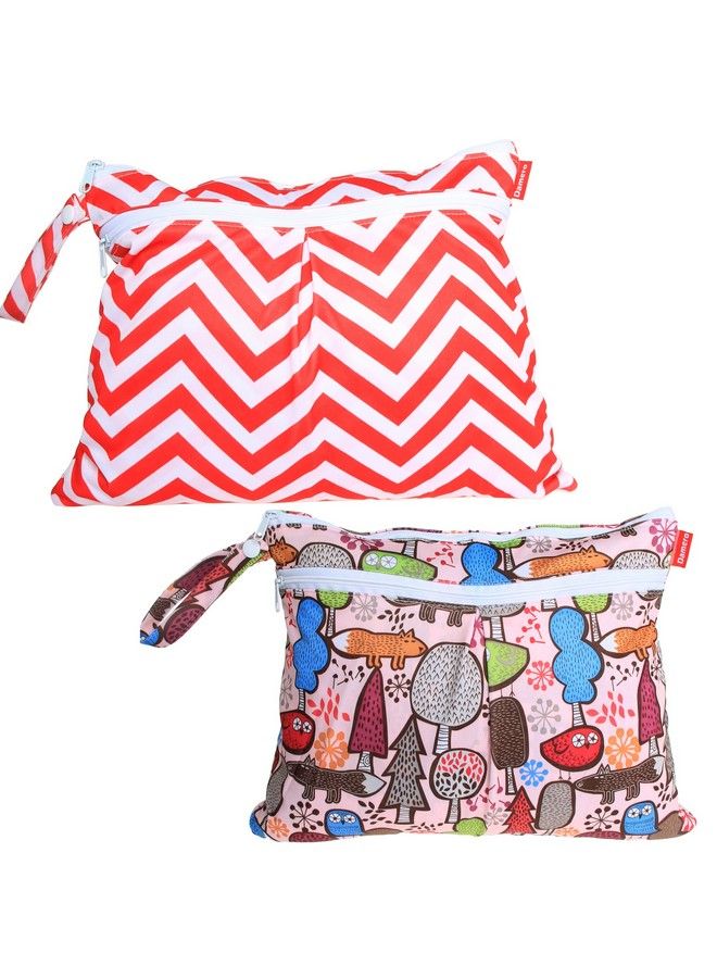 Damero حقيبة مائية قابلة لإعادة الاستخدام 2 عبوة حقيبة جافة رطبة منظم للسفر الشاطئي للحفاضات وأجزاء ضخ الثدي وملابس السباحة المبللة شجرة + حمراء شيفرون - Image 2