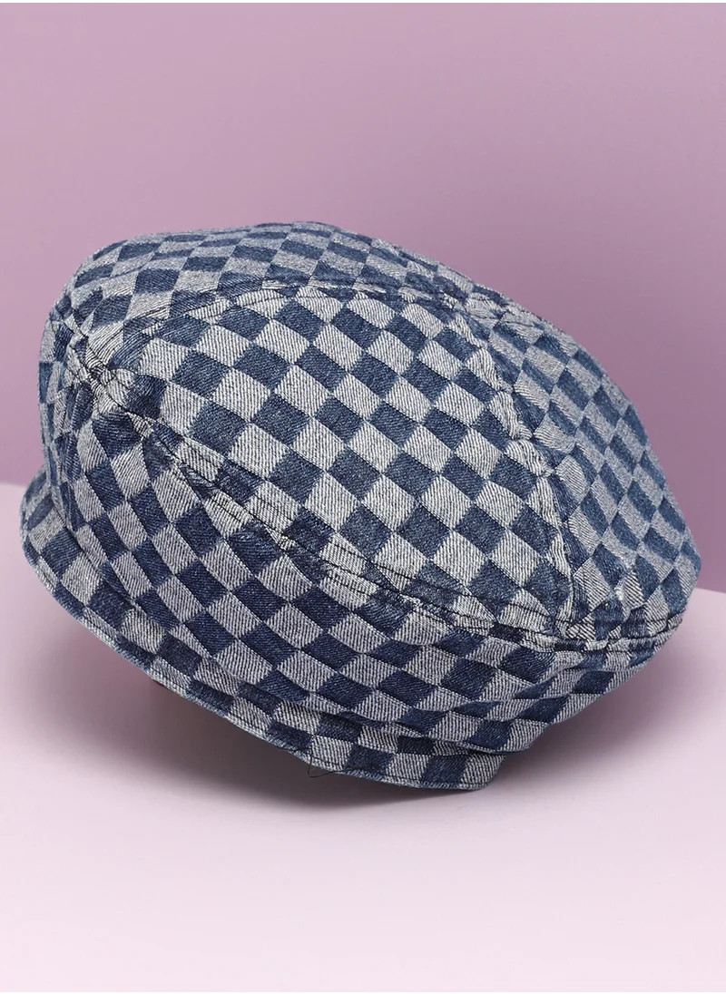 صوص هاوت Blue Denim Check Textured Beret Hat