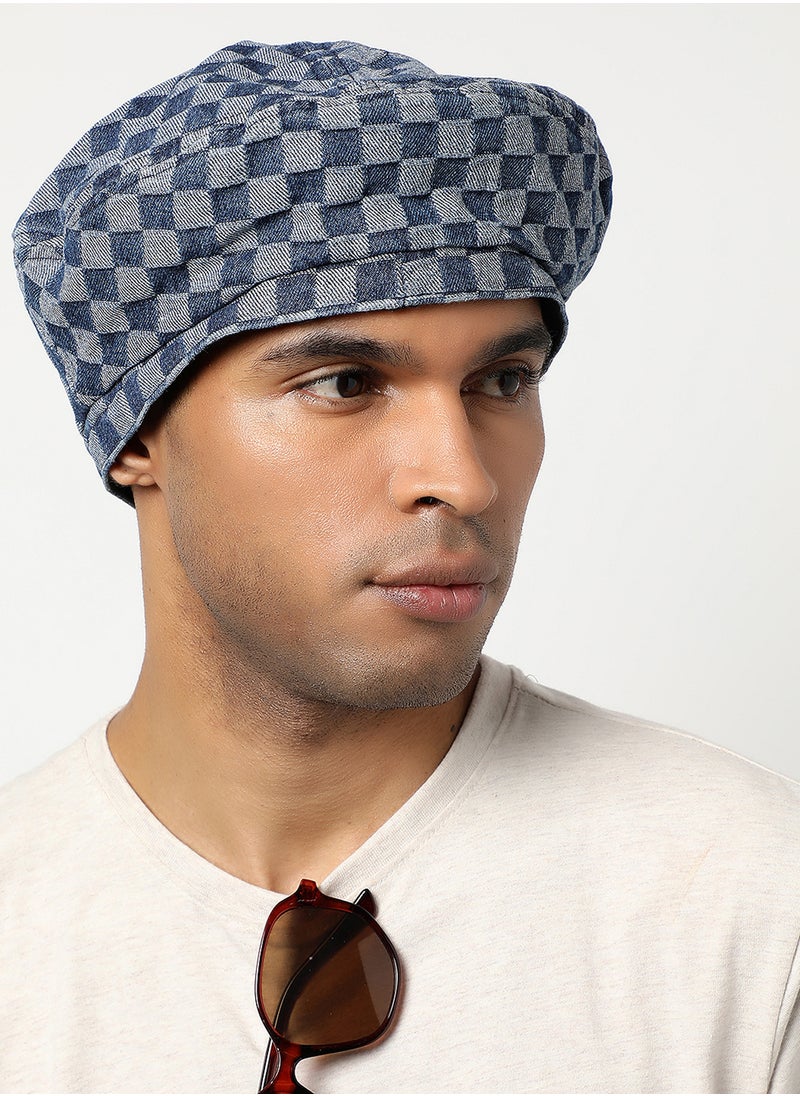 Haute Sauce Blue Denim Check Textured Beret Hat  - Image 2