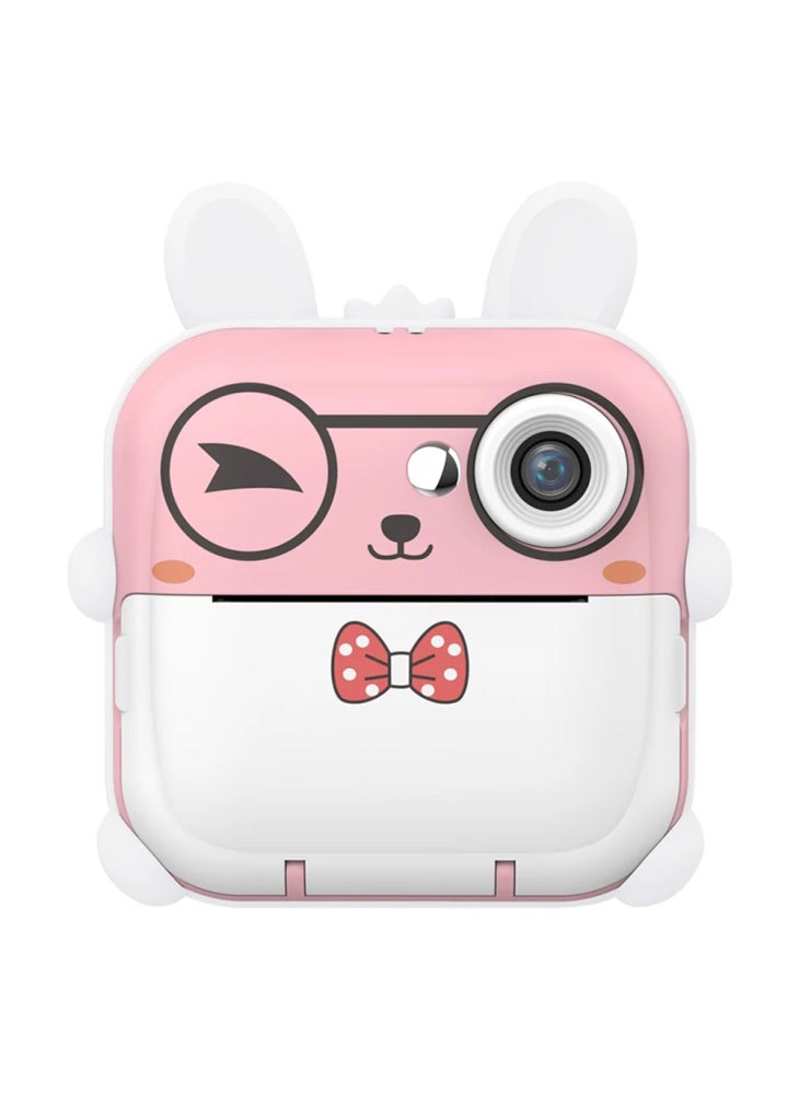 Generic Q5 Kids Toy Rabbit Shape 2.4-Inch Inkless Photo Printer Camera with 32G Memory Card+Card Reader - Pink - Image 1
