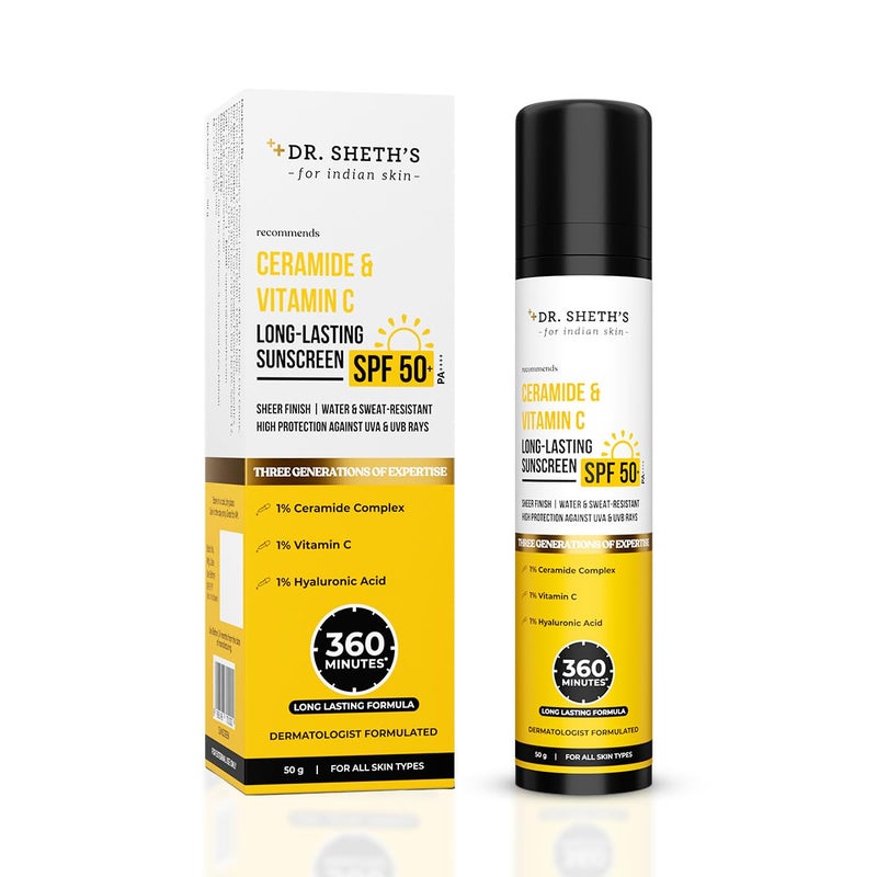 Dr. Sheth's Dr Sheths Ceramide  Vitamin C Long lasting Sunscreen SPF 50 PA  Water  SweatResistant  NonGreasy  QuickAbsorbing  For Women  Men  50g