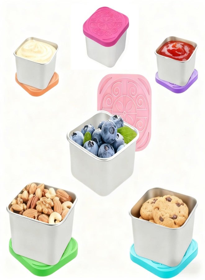 stablerice 6 Pack 2oz Salad Dressing To Go Containers and 6oz Stainless Steel Snack Containers with Silicone Lids,Salad Dressing Container To Go,Reusable Square Meal Prep Condiment (6, Square) - Image 1