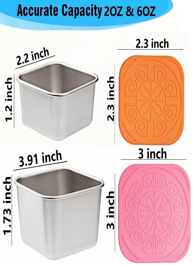 stablerice 6 Pack 2oz Salad Dressing To Go Containers and 6oz Stainless Steel Snack Containers with Silicone Lids,Salad Dressing Container To Go,Reusable Square Meal Prep Condiment (6, Square) - Image 4