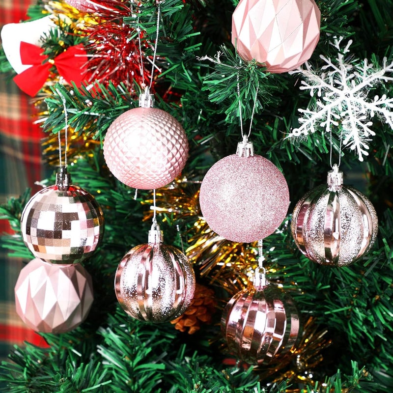 JULMELON 24PCS Large Christmas Balls Ornaments,60mm/2.4 in Shatterproof Plastic Decorative Xmas Tree Ornaments, Assorted Christmas Ball Ornaments for Wedding Mothers Day Party Decorations (Pink) - Image 5