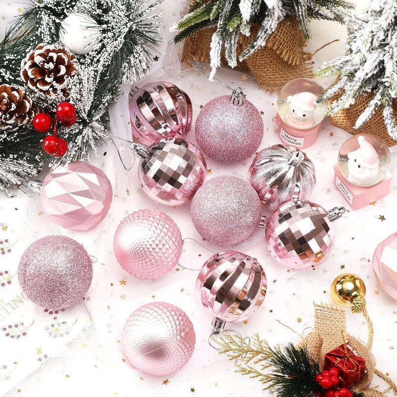 JULMELON 24PCS Large Christmas Balls Ornaments,60mm/2.4 in Shatterproof Plastic Decorative Xmas Tree Ornaments, Assorted Christmas Ball Ornaments for Wedding Mothers Day Party Decorations (Pink) - Image 4