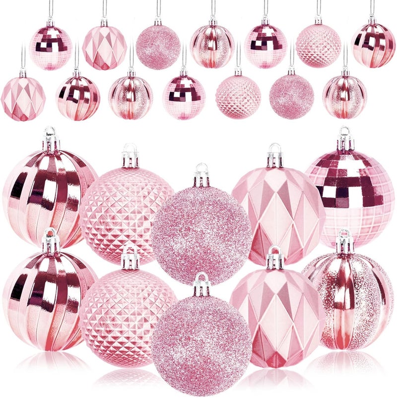 JULMELON 24PCS Large Christmas Balls Ornaments,60mm/2.4 in Shatterproof Plastic Decorative Xmas Tree Ornaments, Assorted Christmas Ball Ornaments for Wedding Mothers Day Party Decorations (Pink) - Image 1