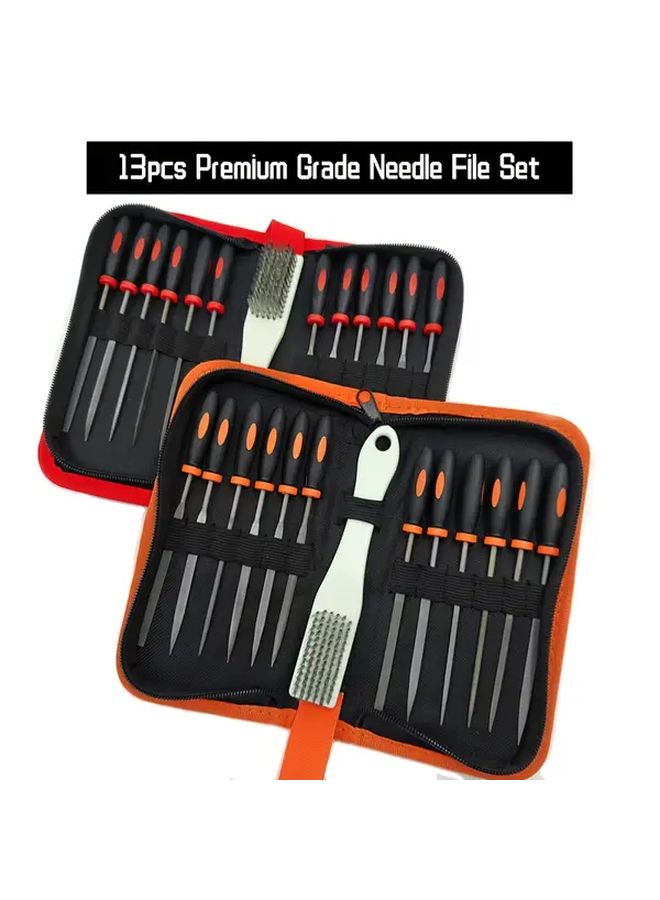 Red 13pcs Premium Needle File Set for Wood Metal Plastic Sharpening Smoothing Shaping DIY - Image 1