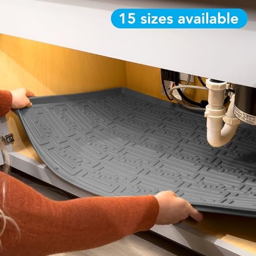 XTREME MATS Waterproof Undersink Mat (Gray 22" 1/4 x 19 1/4) Cabinet Base Liner for Bathroom Vanity Cabinets Catches Leaks Prevents Damage Flexible Driptray - Image 3