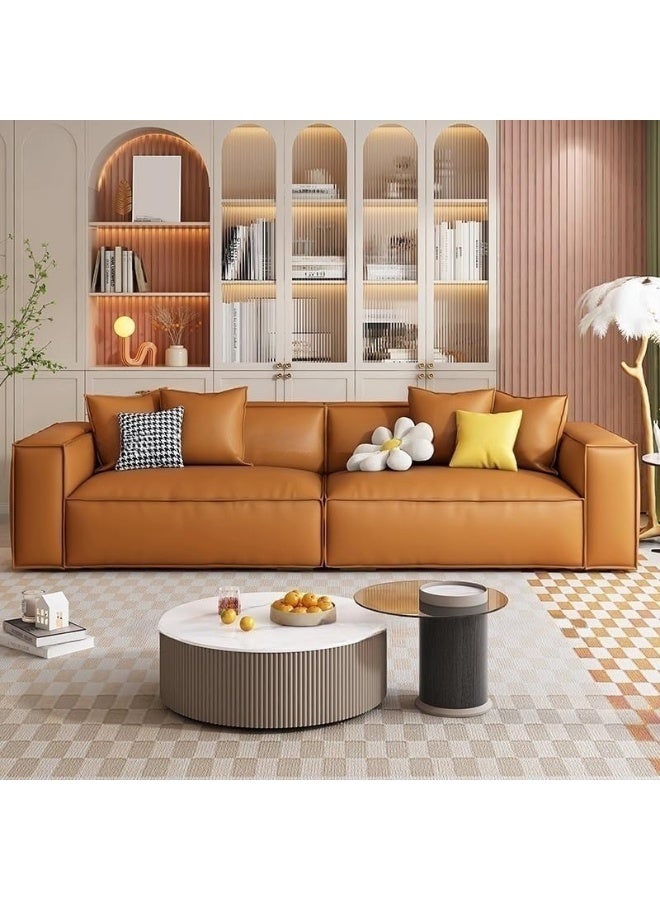 Zayn comforts Modern Full Grain Cow Leather Sofa With Standard Design In Solid Color 248.92 X 93.98 X 71.12 Cm Sky Blue - Image 3