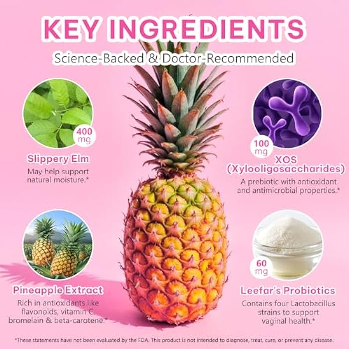 Akeeronn Feminine Probiotics Gummies 2PCS, Vaginal Probiotics for Women Gummies with Slippery Elm,Feminine Balance pH for Healthy Odor,Improve Immune,Support Vaginal Health,Natural Pineapple Flavor,60 Count - Image 4
