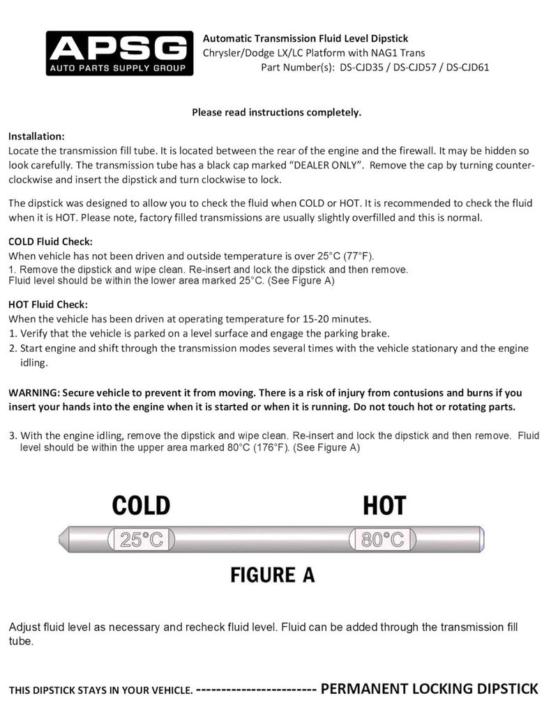 APSG V6 3.5/3.6 Automatic Transmission Dipstick - Permanent Locking for Chrysler 300, Challenger, Charger, Magnum - Image 5