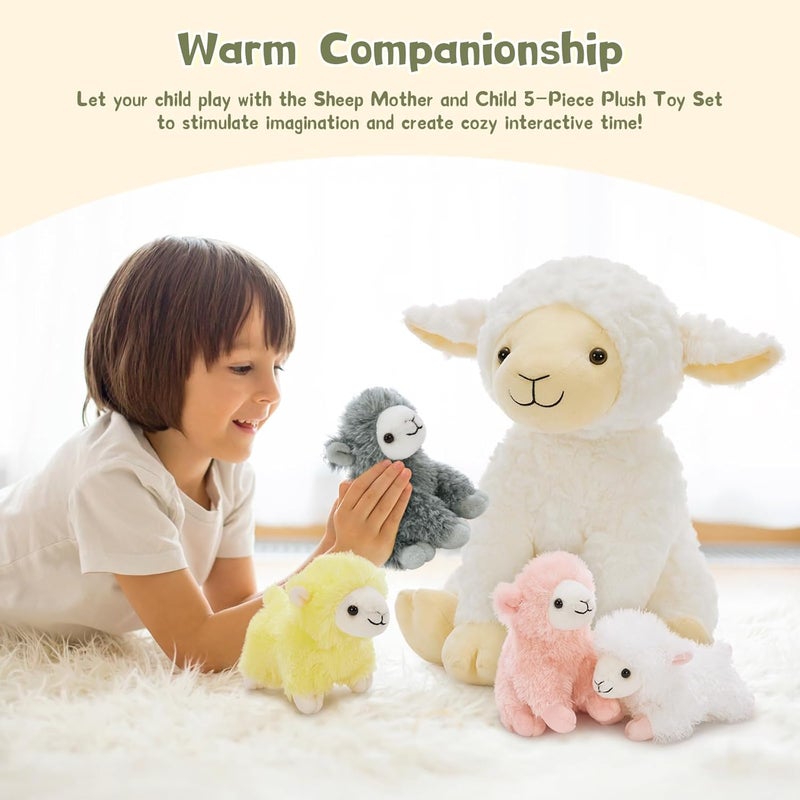 MorisMos Beige Sheep Cuddly Toy XXL with 4 Lambs Inside, 35cm Large Sheep Plush Toy Stuffed Animal Cuddly Toys, Sheep Teddy Birthday Christmas Gift for Children Baby Girls - Image 5