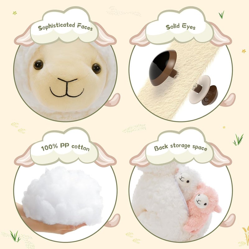 MorisMos Beige Sheep Cuddly Toy XXL with 4 Lambs Inside, 35cm Large Sheep Plush Toy Stuffed Animal Cuddly Toys, Sheep Teddy Birthday Christmas Gift for Children Baby Girls - Image 4