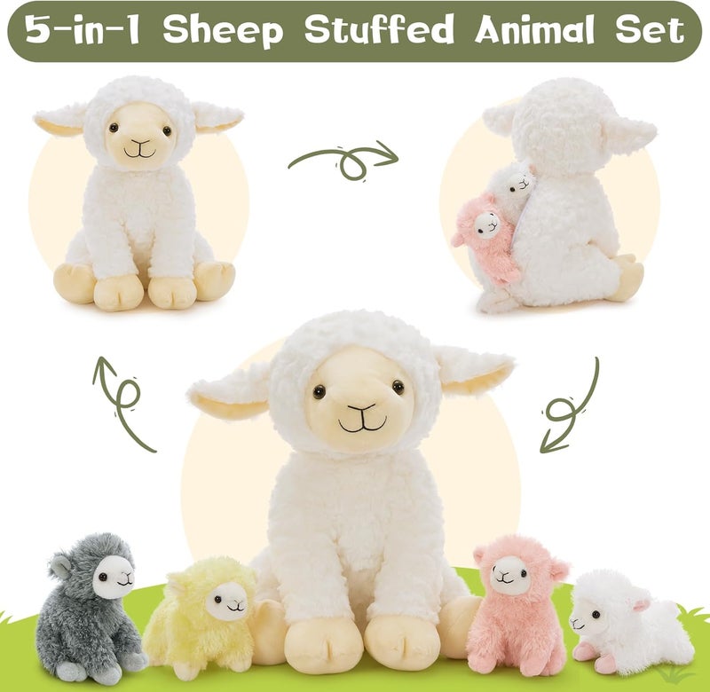 MorisMos Beige Sheep Cuddly Toy XXL with 4 Lambs Inside, 35cm Large Sheep Plush Toy Stuffed Animal Cuddly Toys, Sheep Teddy Birthday Christmas Gift for Children Baby Girls - Image 2