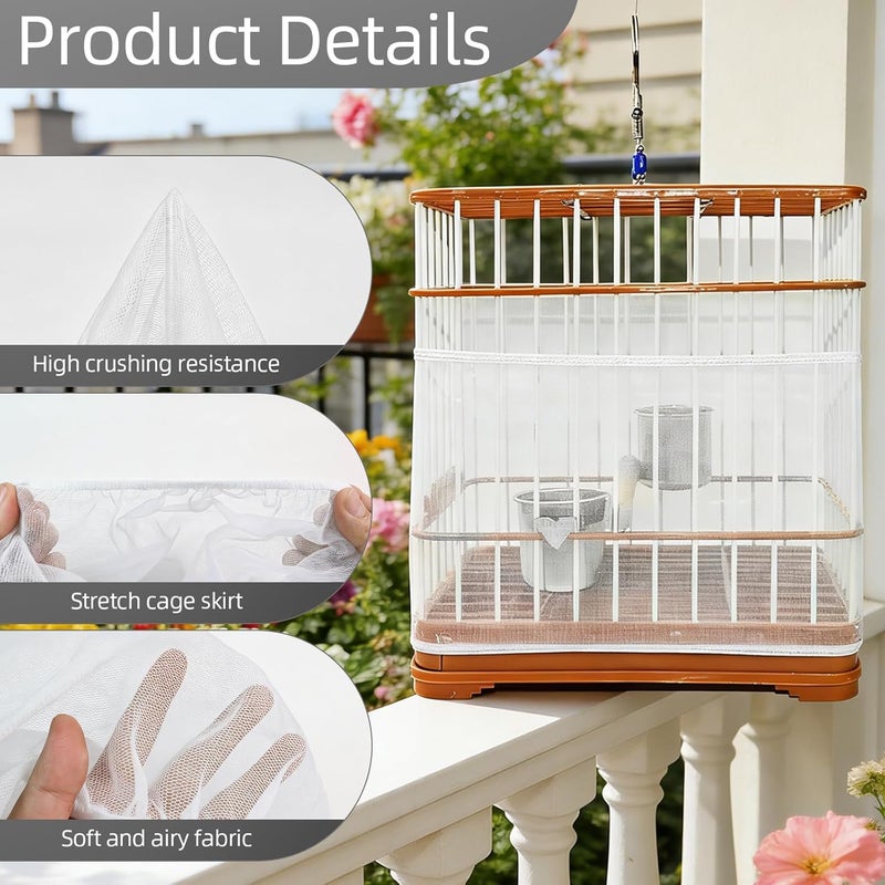 Quadafy Bird Cage Seed Catcher Guard, Adjustable Stretchy Net Cover for Parrot Enclosures, Bird Cage Skirt Netting, Seed Catcher for Protective Shield for Parrot Enclosures (White) - Image 3