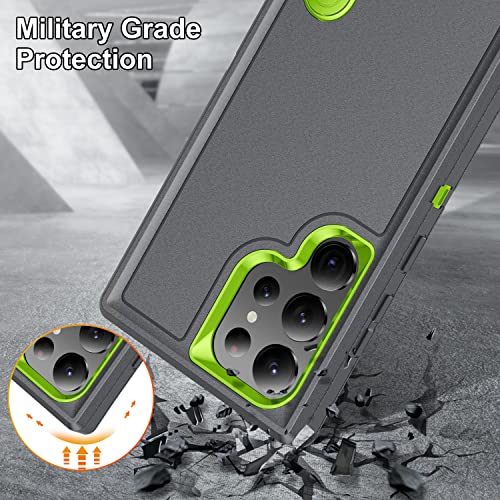 Fucozan for Samsung Galaxy S23 Ultra Case with Kickstand Case 3-Layer Military Grade Protective Case Cover Silicone Heavy Duty Rugged Shockproof for Galaxy S23 Ultra Phone Case (Gray+Green) - Image 4