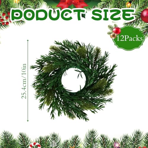 Gosodeny 12 Pcs Christmas DIY Green Wreath 10 Inch Artificial DIY Faux Plain Wreaths Front Door Green Farmhouse Cabinets Indoor Outdoor Wall DecorWillow Pine - Image 3