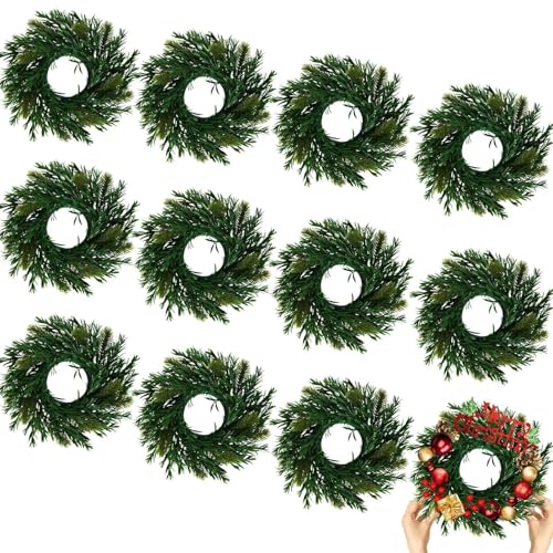 Gosodeny 12 Pcs Christmas DIY Green Wreath 10 Inch Artificial DIY Faux Plain Wreaths Front Door Green Farmhouse Cabinets Indoor Outdoor Wall DecorWillow Pine - Image 1