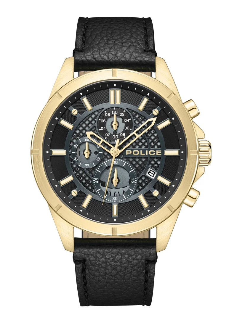 بوليس ساعة كرونوغراف رجالية مينا سوداء بحزام جلد أسود  مم