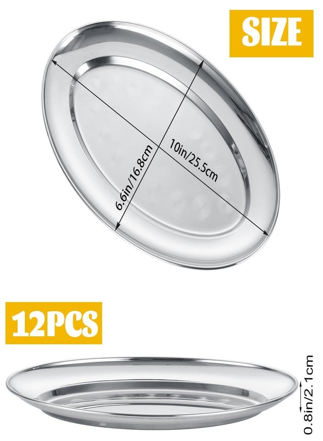 AKOLAFE 12PCS Sizzle Platter for Serving Food Small Serving Trays for Party Buffet Oval Serving Platter Set Silver Tray Decorative Metal Trays Stainless Steel Tray Long Sizzler Plates for Sushi Snack - Image 2