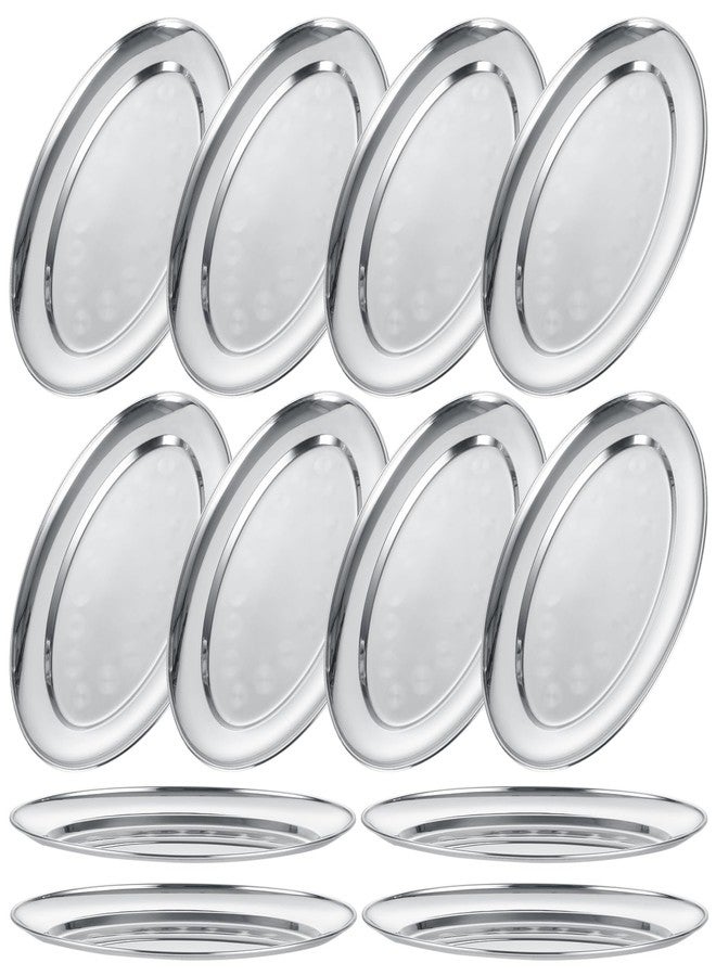 AKOLAFE 12PCS Sizzle Platter for Serving Food Small Serving Trays for Party Buffet Oval Serving Platter Set Silver Tray Decorative Metal Trays Stainless Steel Tray Long Sizzler Plates for Sushi Snack - Image 1