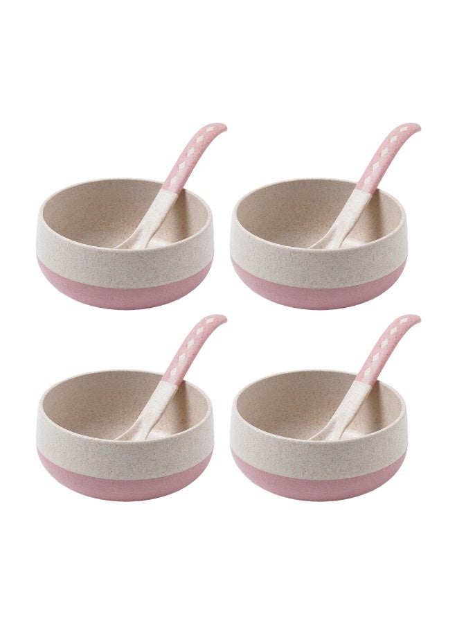 FRENVI Earth-Friendly Soup Bowls with Spoons, 250 ml, Made with Bamboo Fibers & Rice Husk, Microwave Safe Bowls for Kitchen, Serving Bowl Set (Turkish Pink, Pack of 4) - Image 1