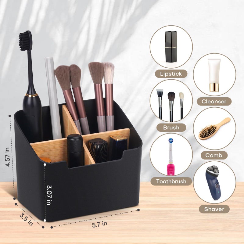 Ayswupt Toothbrush Holders For Bathrooms Electric Toothbrush And Toothpaste Holder With Divider For Bathroom Countertop Organizer Toothbrush Caddy For Kids Family Counter Vanity Storage Black - Image 3