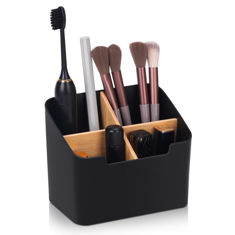 Ayswupt Toothbrush Holders For Bathrooms Electric Toothbrush And Toothpaste Holder With Divider For Bathroom Countertop Organizer Toothbrush Caddy For Kids Family Counter Vanity Storage Black - Image 1
