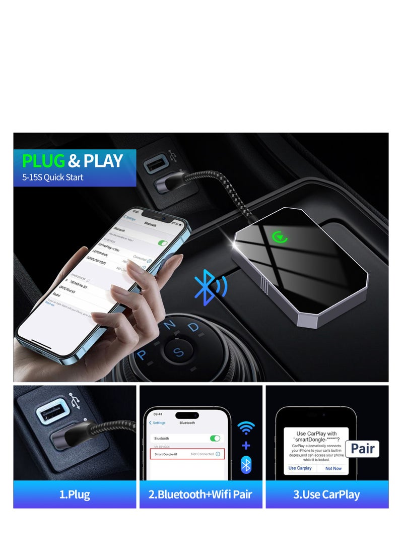 AL RAID Wireless Carplay Adapter, Convert Wired to Wireless Car Play & Android Auto 2-in-1 Adapter for Apple iPhone & Android Phone, Plug & Play, Auto Connect, No Delay, with USB C, for iOS 10+ Android 11+ - Image 2
