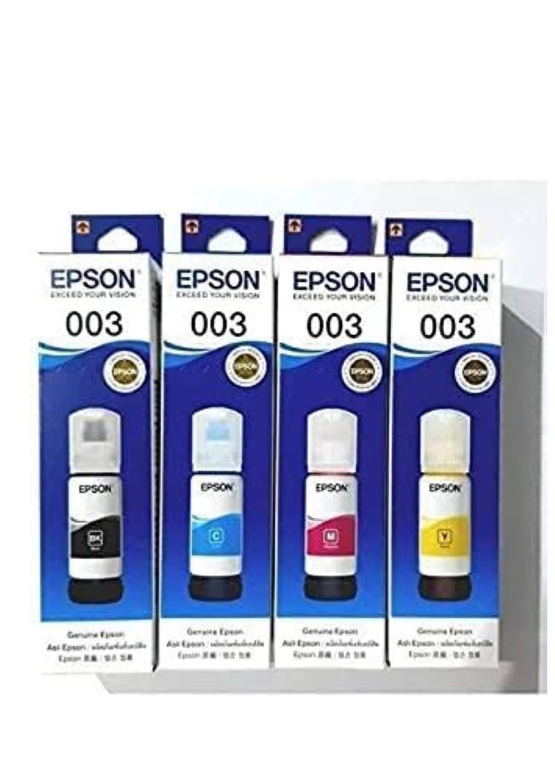 Epson 003 Ink 65ml Black, Cyan, Magenta, Yellow for (L3110, L3150) Tri-Color Ink Bottle (Pack of 4)  - Image 1