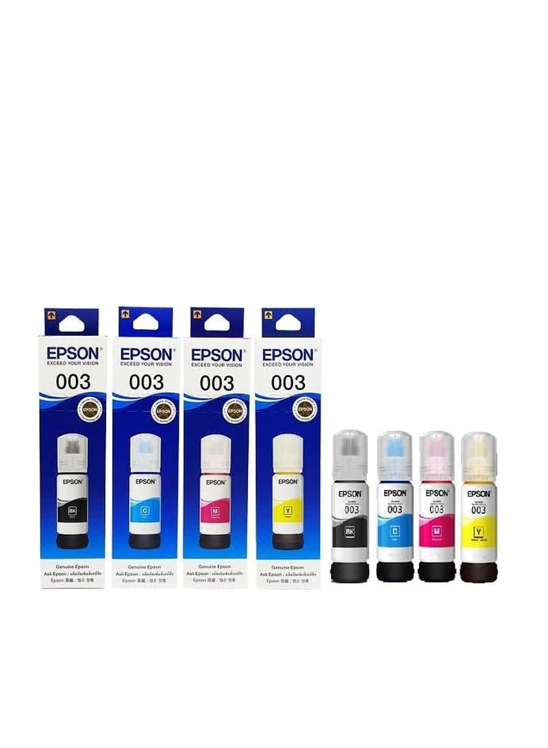Epson 003 Ink 65ml Black, Cyan, Magenta, Yellow for (L3110, L3150) Tri-Color Ink Bottle (Pack of 4)  - Image 2