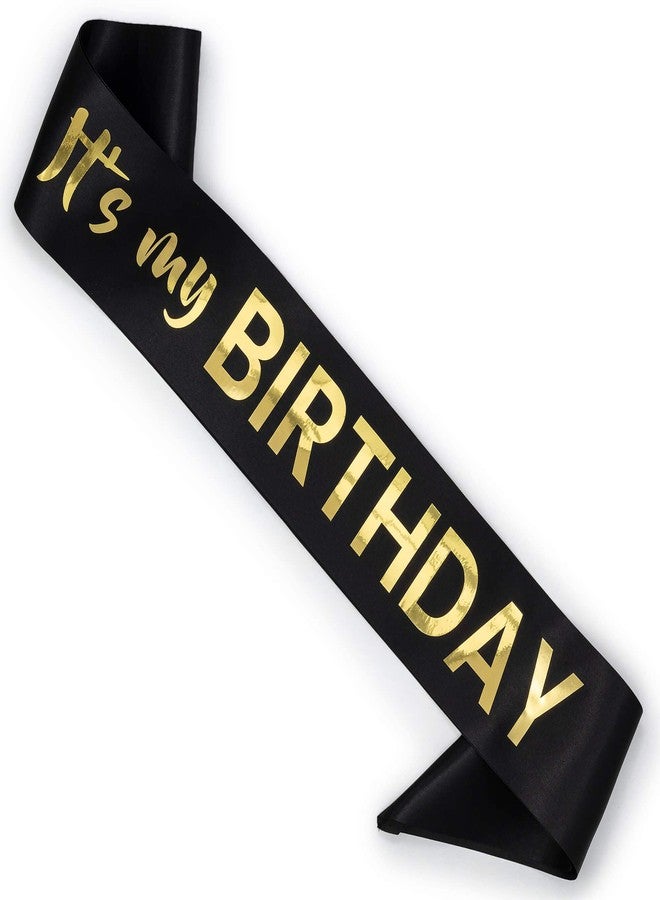 CORRURE 'It's My Birthday' Sash with Gold Foil - Soft Satin Black Birthday Sash for Women - Party Favors Supplies and Decorations for Sweet 16, 18th 21st 30th 40th or Any Happy Bday Party - Image 1