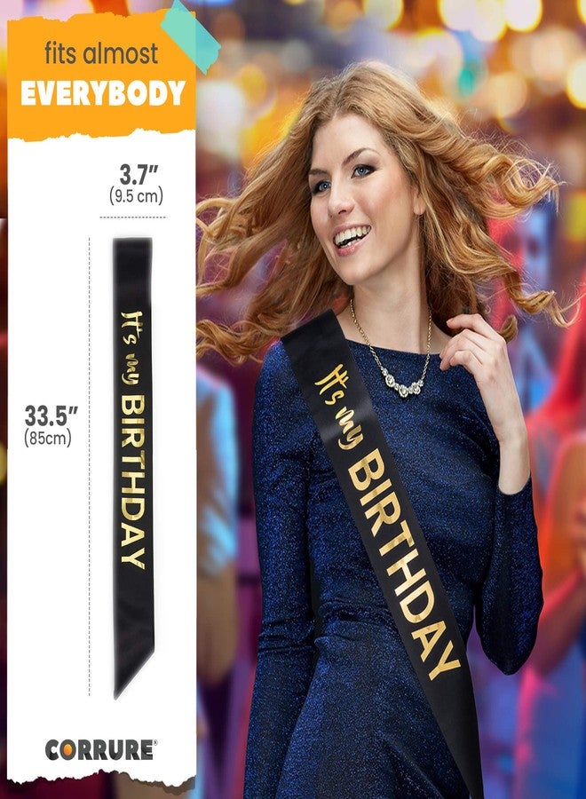 CORRURE 'It's My Birthday' Sash with Gold Foil - Soft Satin Black Birthday Sash for Women - Party Favors Supplies and Decorations for Sweet 16, 18th 21st 30th 40th or Any Happy Bday Party - Image 4