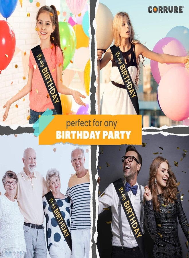 CORRURE 'It's My Birthday' Sash with Gold Foil - Soft Satin Black Birthday Sash for Women - Party Favors Supplies and Decorations for Sweet 16, 18th 21st 30th 40th or Any Happy Bday Party - Image 2