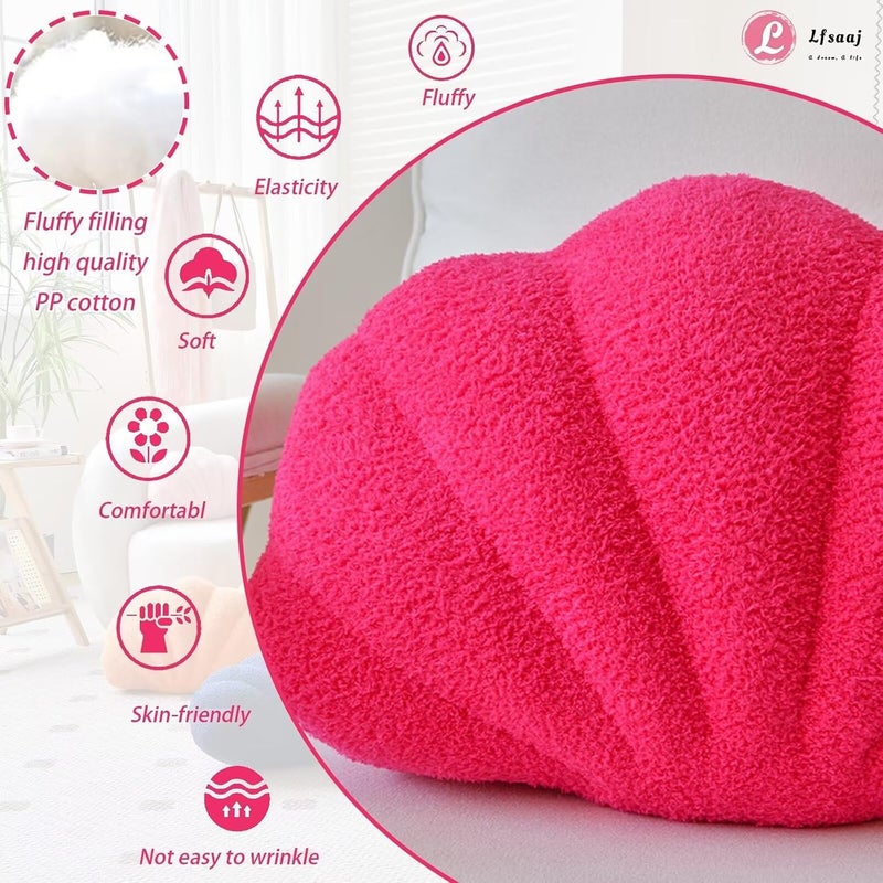 Lfsaaj Hot Pink Seashell Throw Pillows, Shell Shaped Throw Pillows, 13 Inch Soft Home Decorative Pillow Plush Cushion for Bed Couch Living Sofa Room Decor Accent Throw Pillow - Image 2