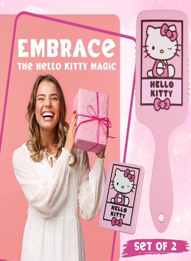 Hello Kitty فرشاة شعر هالو كيتي لفك تشابك الشعر للنساء والمراهقات والفتيات، إكسسوارات شعر كاواي - هدايا لطيفة لها (فرشاة هالو كيتي ومرآة) - Image 3