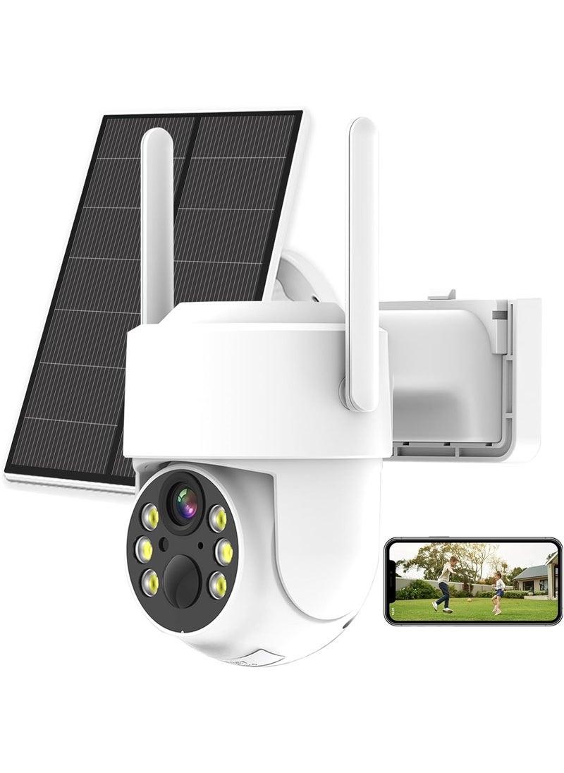 KASTWAVE Outdoor Home Security Cameras, 2K HD Color Night Vision, Solar Camera with PIR Detection, Pan Tilt, 4X Zoom, 2.4GHz Wi-Fi, IP66 Waterproof, Spotlight/Siren, SD/Cloud Storage  - Image 1