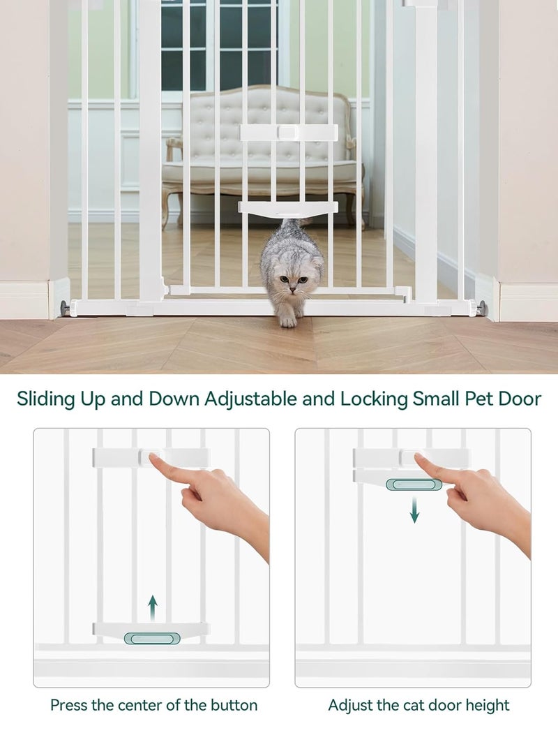 BABELIO New Version Baby Gate with Cat Door Adjustable2940 Metal Pet Door for Stairs  DoorwaysPressure MountedNo Tools NeededWhite - Image 3
