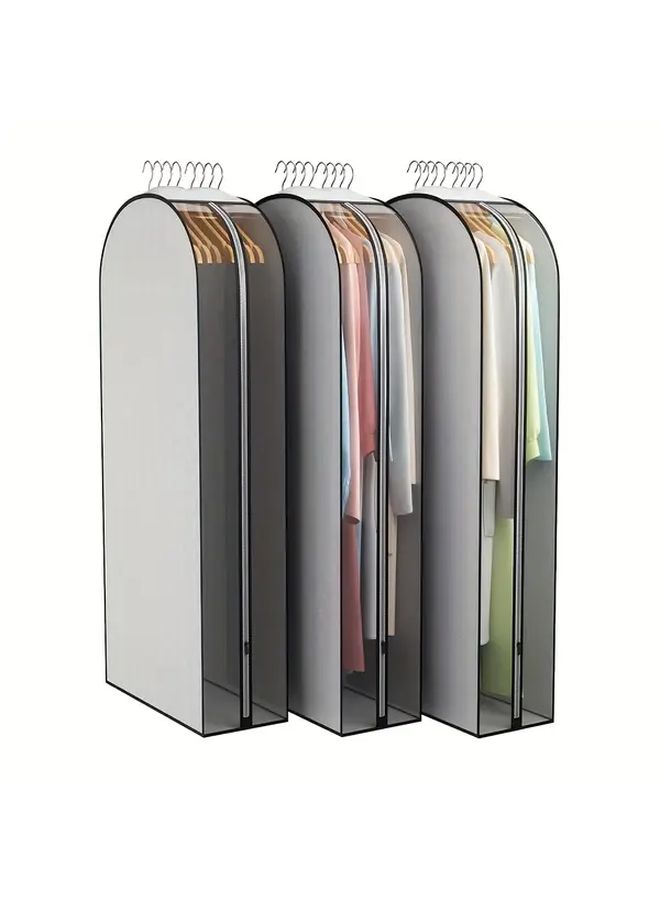 3 Pack Gray 39 76 Inch Transparent Side Zippered Garment Bags For Suits Coats And Shirts - Image 3