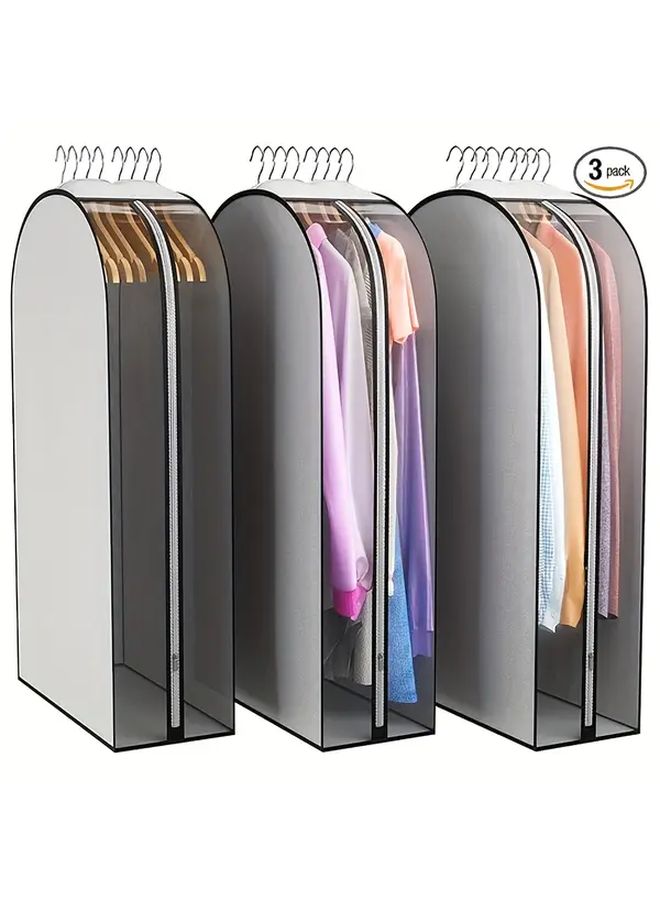 3 Pack Gray 39 76 Inch Transparent Side Zippered Garment Bags For Suits Coats And Shirts - Image 1